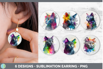 Rainbow Russian Blue Cat Round Earring | Sublimation Designs Bundle