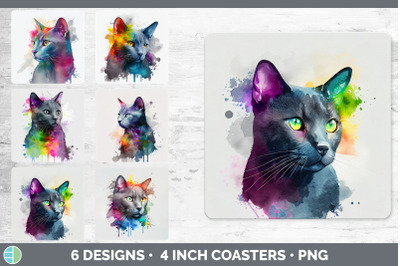 Rainbow Russian Blue Cat Square Coaster | Sublimation Designs Bundle