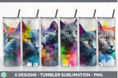 Rainbow Russian Blue Cat Tumbler Sublimation Bundle