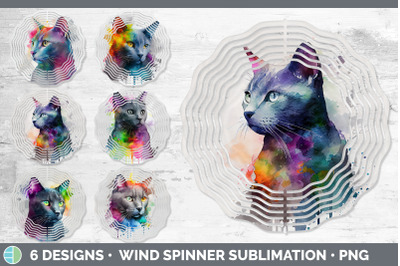 Rainbow Russian Blue Cat Wind Spinner | Sublimation Designs Bundle