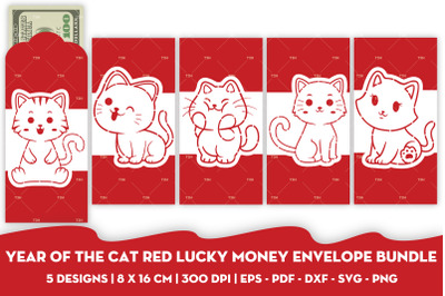 Year of the cat red lucky money envelope bundle - Cats SVG