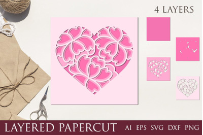 3d love shadow box, layered floral heart svg