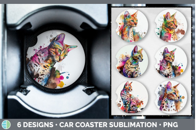 Rainbow Savannah Cat Car Coaster | Sublimation Designs Bundle