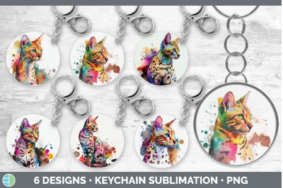 Rainbow Savannah Cat Keychain Bundle | Keyring Sublimation Designs