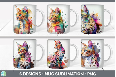 Rainbow Savannah Cat Mug Sublimation | Coffee Cup Background PNG