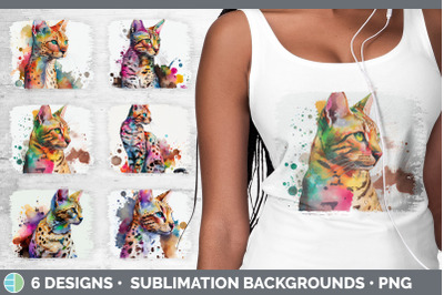 Rainbow Savannah Cat Distressed Sublimation Background Panel