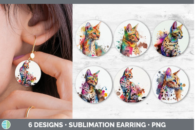 Rainbow Savannah Cat Round Earring | Sublimation Designs Bundle