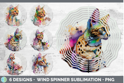 Rainbow Savannah Cat Wind Spinner | Sublimation Designs Bundle