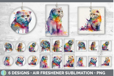 Rainbow Scottish Fold Cat Air Freshener | Sublimation Designs Bundle