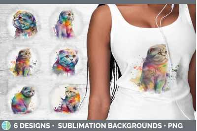 Rainbow Scottish Fold Cat Background | Grunge Sublimation Backgrounds