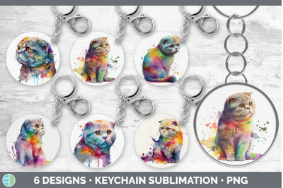 Rainbow Scottish Fold Cat Keychain Bundle | Keyring Sublimation Design