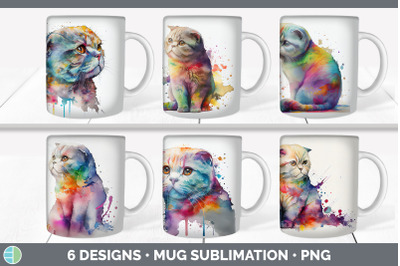 Rainbow Scottish Fold Cat Mug Sublimation | Coffee Cup Background PNG