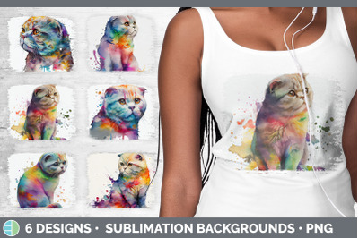 Rainbow Scottish Fold Cat Distressed Sublimation Background Panel