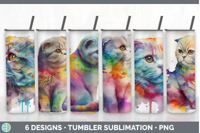 Rainbow Scottish Fold Cat Tumbler Sublimation Bundle