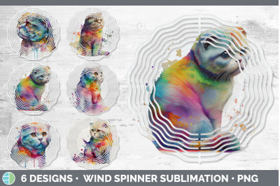 Rainbow Scottish Fold Cat Wind Spinner | Sublimation Designs Bundle