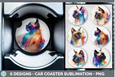 Rainbow Siamese Cat Car Coaster | Sublimation Designs Bundle