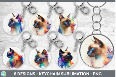 Rainbow Siamese Cat Keychain Bundle | Keyring Sublimation Designs