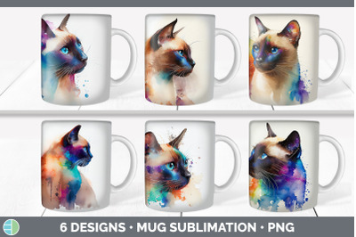 Rainbow Siamese Cat Mug Sublimation | Coffee Cup Background PNG