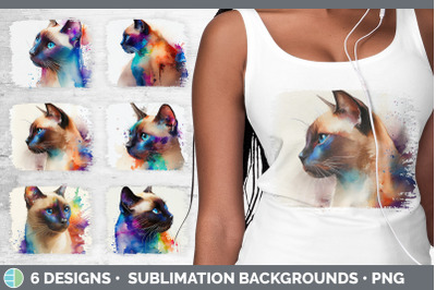 Rainbow Siamese Cat Distressed Sublimation Background Panel