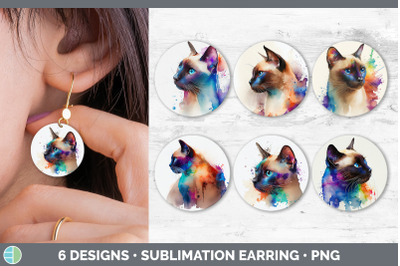 Rainbow Siamese Cat Round Earring | Sublimation Designs Bundle