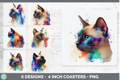 Rainbow Siamese Cat Square Coaster | Sublimation Designs Bundle