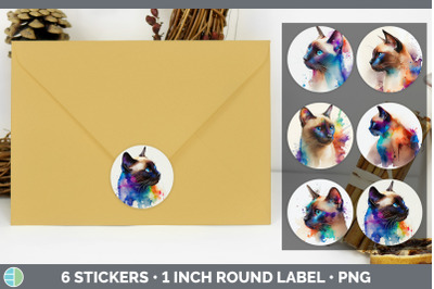 Rainbow Siamese Cat Stickers | Sticker 1in Round Labels PNG Designs