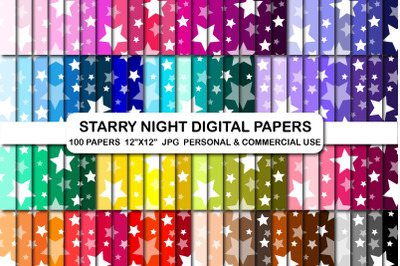 Starry Night Digital papers, Stars Background Papers Clipart