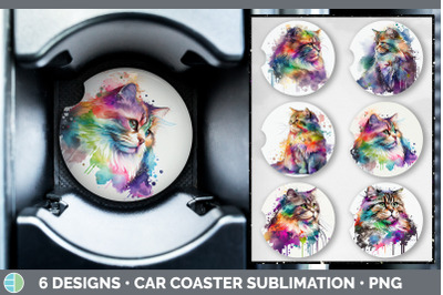 Rainbow Siberian Cat Car Coaster | Sublimation Designs Bundle