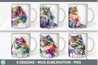 Rainbow Siberian Cat Mug Sublimation | Coffee Cup Background PNG