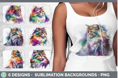 Rainbow Siberian Cat Distressed Sublimation Background Panel