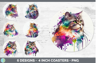 Rainbow Siberian Cat Round Coaster | Sublimation Designs Bundle