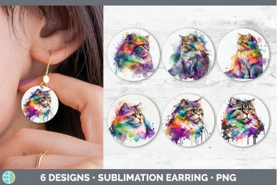 Rainbow Siberian Cat Round Earring | Sublimation Designs Bundle