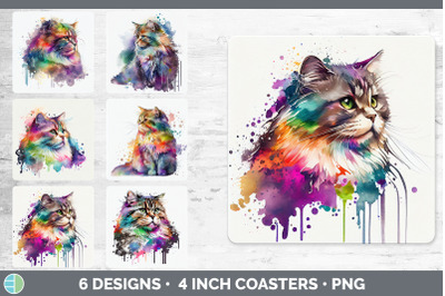 Rainbow Siberian Cat Square Coaster | Sublimation Designs Bundle