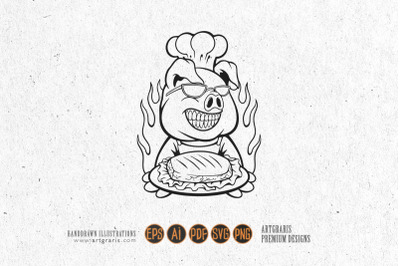 Bbq pig chef logo outline