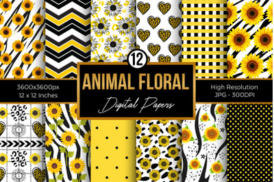 Animal Print Sunflowers Digital Papers