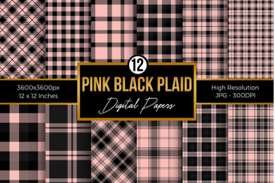 Black and Pink Plaid Digital Papers