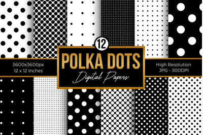 Black &amp; White Polka Dots Digital Papers