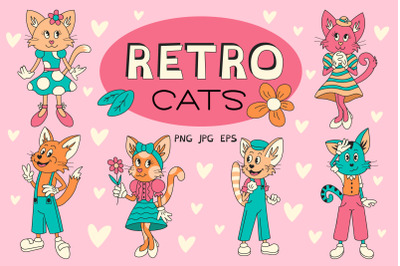 Retro cats clipart sublimation