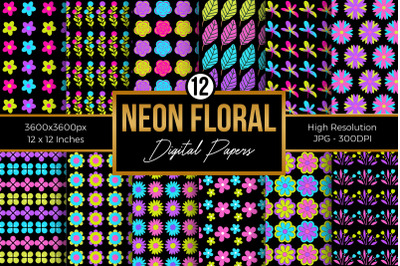 Neon Flowers Pattern Digital Papers