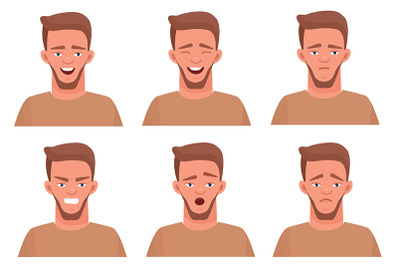Set of male facial emotions