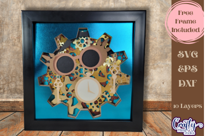 Steampunk Svg Shadow Box, 3D Layered Victorian Gears File