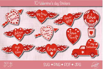 Valentine stickers Bundle SVG&2C; Sticker PNG&2C; Heart Stickers&2C; Love Stick