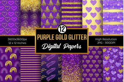 Purple Gold Glitter Digital Papers