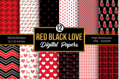 Red and Black Love Digital Papers