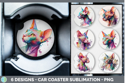 Rainbow Sphynx Cat Car Coaster | Sublimation Designs Bundle