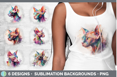 Rainbow Sphynx Cat Background | Grunge Sublimation Backgrounds