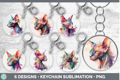 Rainbow Sphynx Cat Keychain Bundle | Keyring Sublimation Designs