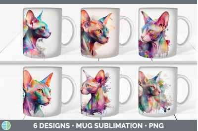 Rainbow Sphynx Cat Mug Sublimation | Coffee Cup Background PNG