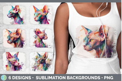 Rainbow Sphynx Cat Distressed Sublimation Background Panel