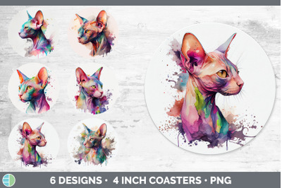 Rainbow Sphynx Cat Round Coaster | Sublimation Designs Bundle